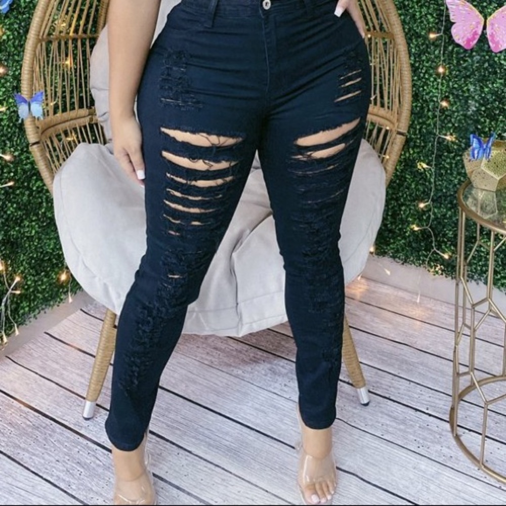 Dripped & Ripped Skinny Jeans: 1X-3X - Picture 2 of 2